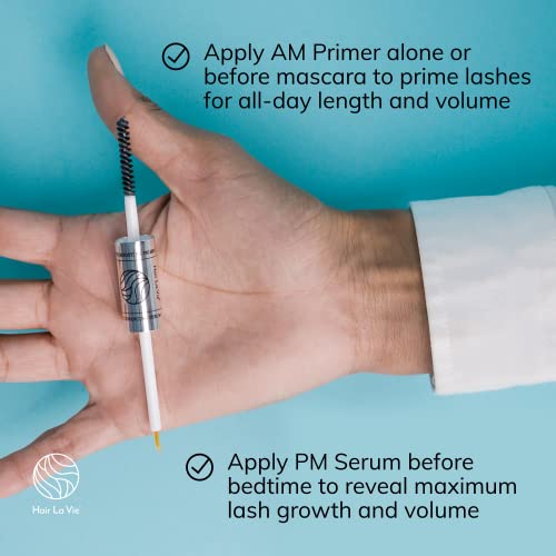 Lash24 By Hair La Vie - Eyelash Serum & Eyebrow Serum - Lash Enhancer And Primer - Dual Formula With Am Lash Primer & Pm Lash Boost - Long Lash Serum To Lengthen Lashes All Day - 2-Month Supply #TOP4