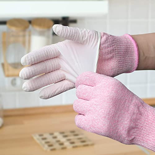 Evridwear 2 Colors 2 Pairs Combo Level 5 Cut Resistant Gloves With Strong Silicone Grip Dots Kitchen Meat Cutting Fish Fillet Shucking And Mandolin Slicing Free E-Book(M, Pink+Gray) #TOP6