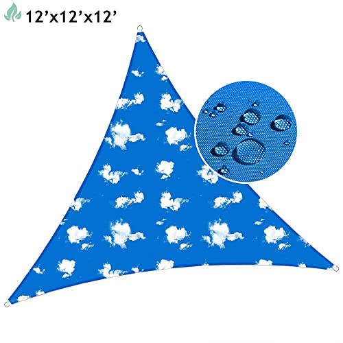 SunnyRoyal Sun Shade Sail Triangle Canopy Awning Fabric Cloth Screen 95% UV Blockage & Water Resistant for Outdoor Patio Garden 12'x12'x12' Sky Cloud