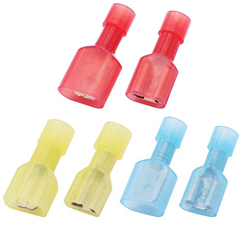 Ruikarhop LL0425 100Pcs Spade Disconnect Wire Connectors,Fully Insulated Male Female 10-12 14-16 16-22 Gauge Nylon Quick Electrical Crimp Cold-Pressed Terminals cover