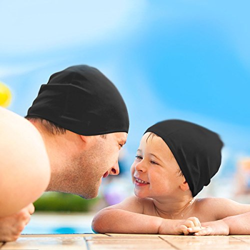 Qualtiy Yes Qy 2Pack Superior Polyester Cloth Fabric Bathing Cap Swimming Caps Swimming Hats For Water Sports, Classic Pure Black Color #TOP2