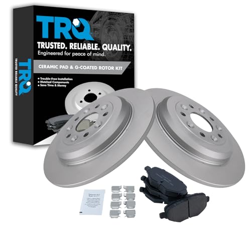 TRQ Rear Brake Pad and Rotor Set Ceramic Coated Solid Rotors Compatible with 2011-2019 Ford Explorer 2010-2019 Flex Taurus 2011-2015 Lincoln MKX 2009-2019 MKS 2010-2019 MKT