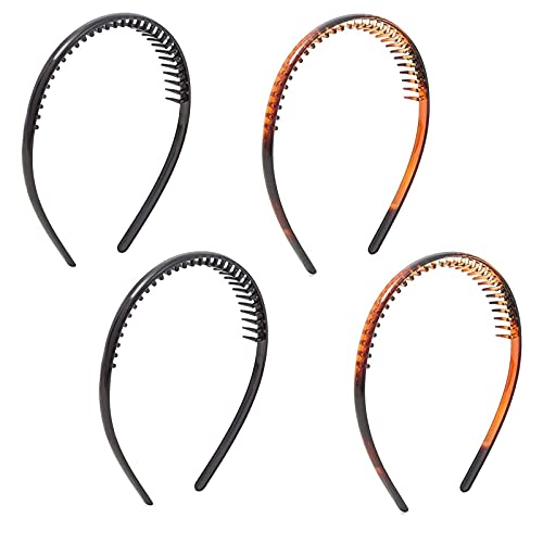 Plastic Headbands with Teeth, Hair Accessories for Women (2 Colors, 4 Pack)