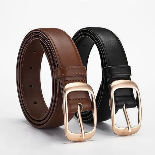 Soft And Comfortable Womens Belt With Gold Buckle,Leather Belt Accessories For Jeans Pants Ladies Dress Waist Belt2