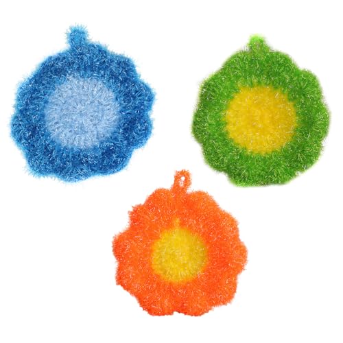 3Pcs Non Scratch Dish Scrubbers for Kitchen,Odor Resistant Durable Cleaning Sponge Pads, Cute Flower Dish Sponges for Dishwashing Aesthetic Sink Decor Cleaning Puff