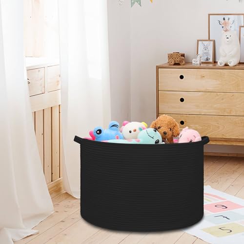 Image of Extra Large Blanket Basket 87L, Laundry Hamper, Baby Nursery Hamper for Storage Toys Clothes Towels, Large Cotton Rope Laundry Basket for Girls Boys, 22 inchx 14 inch, Black