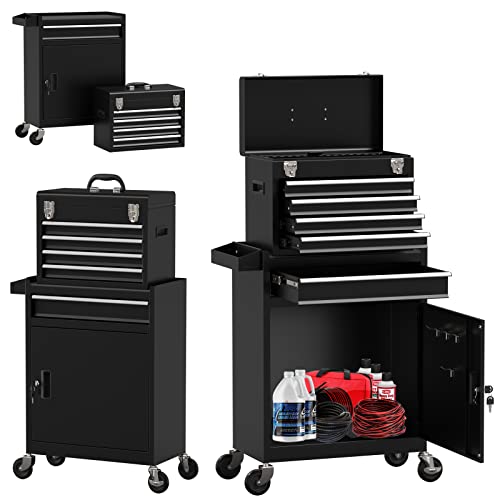 5 Drawers Rolling Tool Chest with Drawers, High Capacity Toolbox on Wheels, Lockable Drawers Tool Box Organization and Storage, Tool Cabinets on Wheels for Garage and Repair Shop(Black)