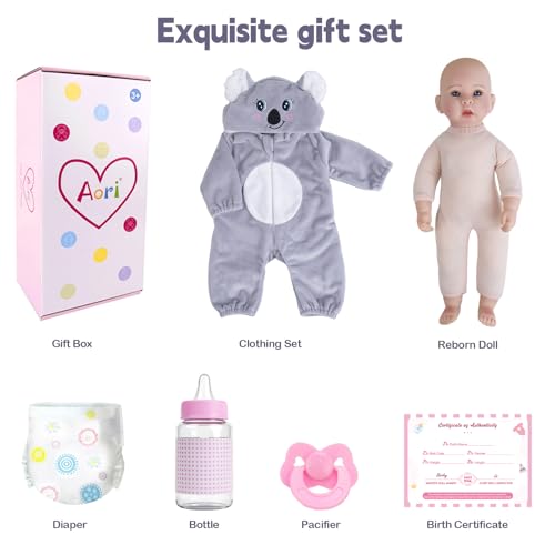 Aori Boy Baby Dolls 17 inches, Real Life Baby Boy Doll with Feeding Kit Included, Life Like Baby Dolls that Look Real, Newborn Baby Boy for Kids, Birthday, Pretend Play