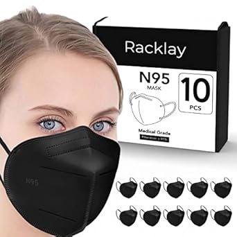 [Pack of 10] Racklay Premium Black N95 Mask for Men & Women? Washable & Reusable Face Mask ? 6 Layer mask DRDO, ISI Certified FFP2 Protection ? Pollution Mask ? Advanced Filtration ? Black Mask
