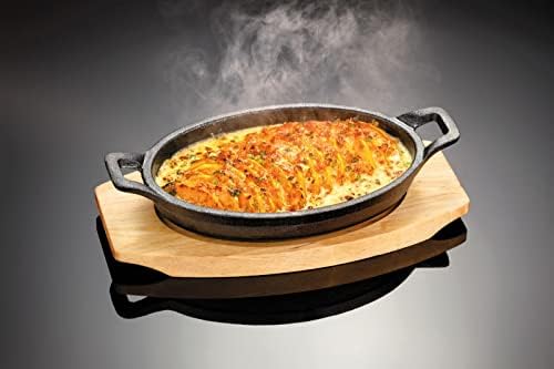 Judge JST65 Sizzle & Serve Large Gratin Dish, Cast Iron Skillet with Wooden Serving Stand, Induction Ready 20cm x 14cm - 5 Year Guarantee