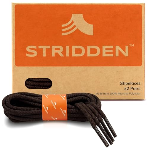 STRIDDEN 2 Pairs Round Boot Shoe Laces, Eco-Positive, Strong Durable Shoelaces for Outdoor Hiking Shoes/Work Boots/Sneakers, Dark Brown/40in