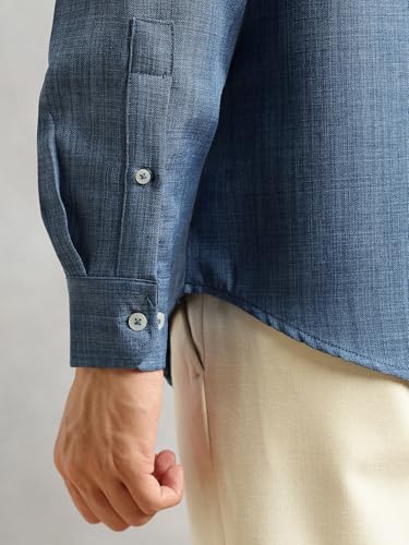 Image of Thomas Scott Men's | Solid | Textured Fabric | Full Sleeve | Slim Fit | Polyester-Blend | Spread Collar | Casual Shirt
