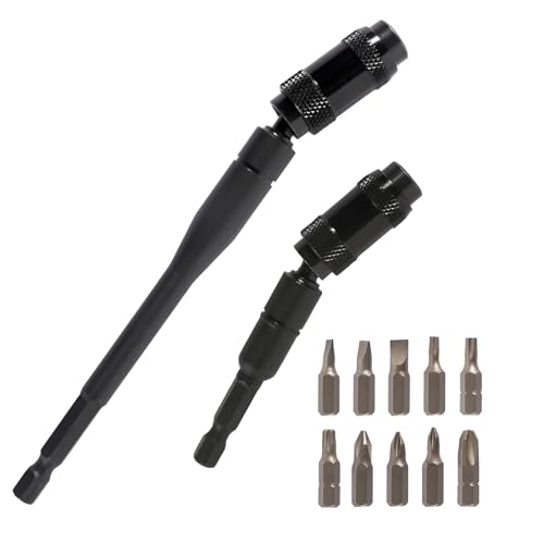 2 Pcs Magnetic Pivot Drill Bit Holder, 10Pcs Quick Release Screw Drill Tip, 1/4 inch Hex Shank Extension Rod Quick Release Pivot Drill Bit Holder for Narrow Spaces or Corners