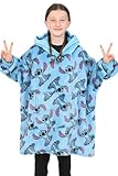 Disney Lilo and Stitch - Sudadera con capucha azul para niñas, de forro polar de gran tamaño