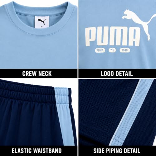 Image of PUMA Boys Active Shorts Set - 2 Piece Dry Fit T-Shirt and Performance Gym Shorts - Activewear Clothing Set for Boys (4-16)