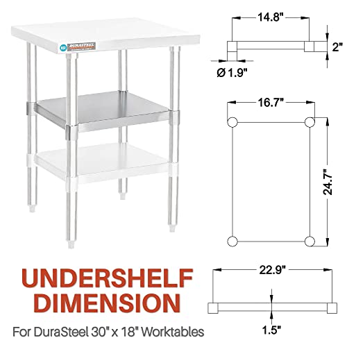 Image of DuraSteel Galvanized Under Shelf for Work Tables - Extra Adjustable Lower Shelf for 30 inch x 18 inch Stainless Steel and Wooden Worktables - Fits for use in Restaurant, Warehouse, Home, Kitchen, Garage