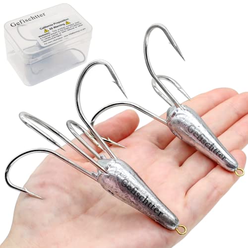 Gefischtter 2Pcs Fishing Hooks Snagging Hooks Snagging Weighted Treble Hooks Large Treble Bunker Snag Hooks Fishing Hook For Snagging (1.76Oz) #TOP1