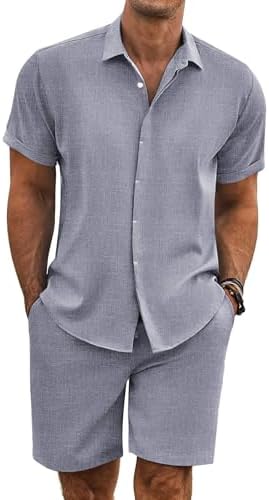 COOFANDY Men's Summer Beach Outfits 2 Piece Short Sleeve Shirts a...