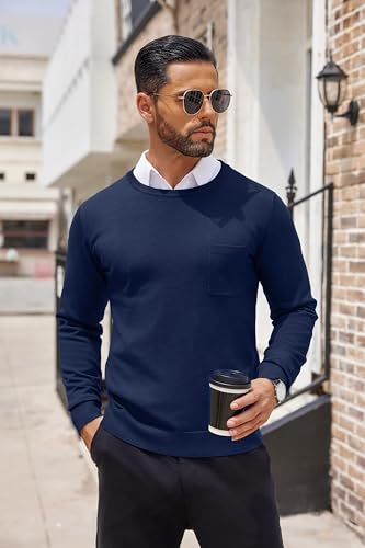 COOFANDY Men's Crewneck Sweater Casual Lightweight Knitted Pullover Sweater with Pocket2