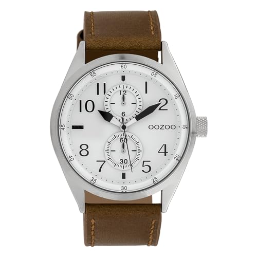 Oozoo Herrenuhr mit Lederband 42 MM Weiss/Braun C10025