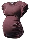 Bhome Maternity Tshirts Flying Shorts Sleeve Blouse Side Ruched Casual Pregnant Tunic Top Burgundy M