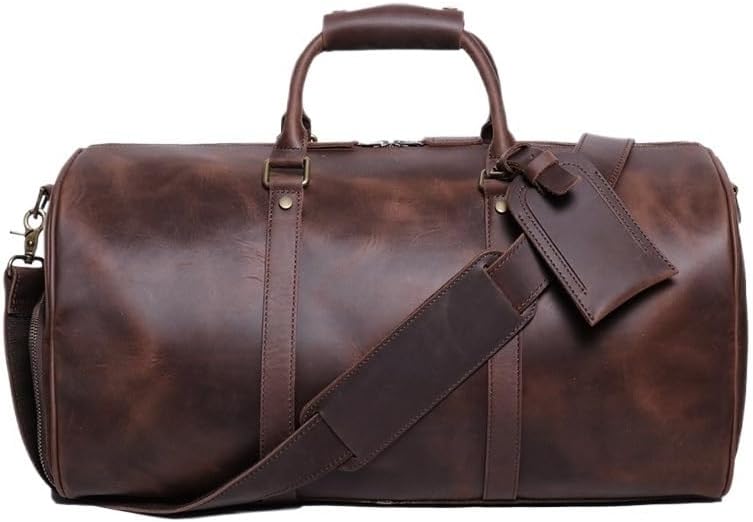 Retro Travel Bag Outer Layer of Genuine Leather Hand Held Fitness Single Shoulder Crossbody
