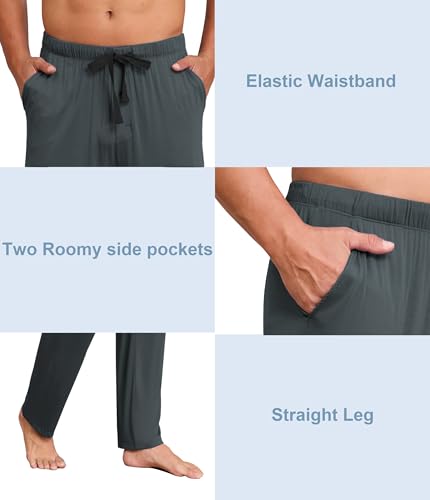 Image of CF Mens Pajama Pants Lightweight Bamboo Rayon Lounge Pants Soft Comfy Sleep Bottoms Long Pajama Pants with Pockets 2 Pack