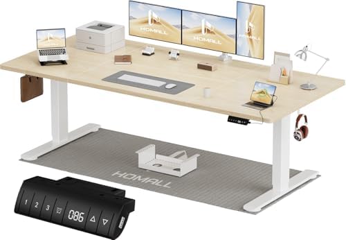 Bild 7 - Homall Höhenverstellbarer Schreibtisch 140x70cm mit USB-A Ladeanschluss, Elektrischer Schreibtisch mit Kabel Management Tray, Standing Desk mit 3 Memory Funktion, Computertisch Beige