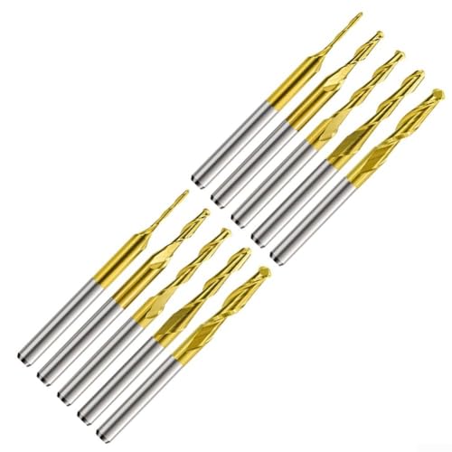 Yuanpgky Nez sphérique en carbure pour fraiseuse en bout CNC tige 1/8 2 cannelures fraises à défoncer spirale pour bois, aluminium et acier - 10 pièces avec revêtement TiCoating