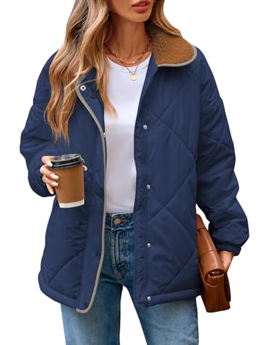 Naggoo Women's Winter Long Sleeve Quilted Jackets Zip Snap Button Down Puffer Jacket Padded Coat Outwear with Pockets
