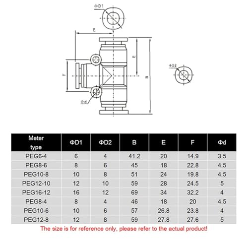 Conector neumático reductor PEG10-6 para solucionar fugas de aire en sistemas de 3 vías T 3