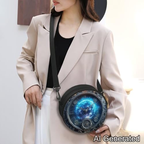 Image of Women Novelty Round Clock Shape Zippered Clock Purses for Women Tote Handbag Shoulder Bag, Gift for Mom Girlfriend