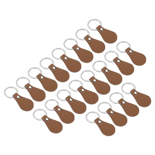 PATIKIL Leather Key Fob Kit, 20 Pack PU Leather Key Fob Blanks with Rivets and Key Rings DIY Keychain for Laser Engraving Leather Making, Brown