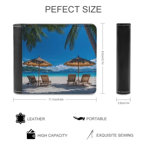 Palm Trees Oceanside in Boracay Island Bifold Wallet for Men Women PU Leather Slim Purse Pocket Wallet with Card Holder2