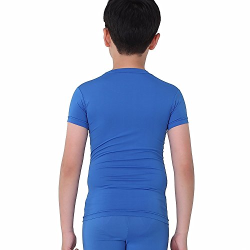 Kids Compression Shirt Underwear Boys Youth Under Base Layer Short Sleeve Top Sk Bl L Blue #TOP4