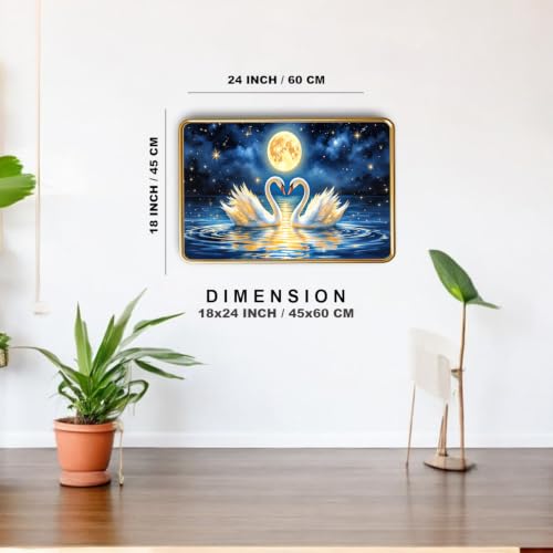 Image of Vastu Swan Pair Photo Frame, Gold, Slim, Sparkle Coated Lamination, for Living Room and Office, 18x24 Inch 53004