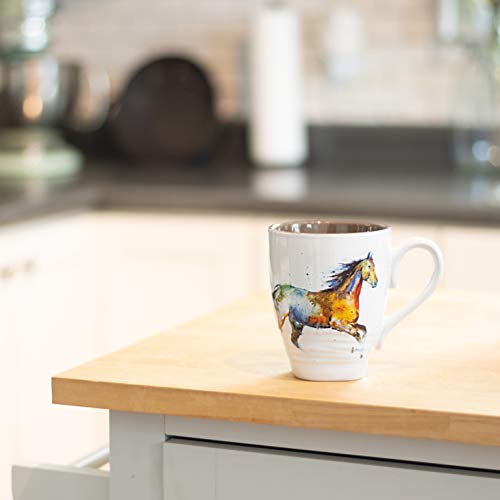 Dean Crouser Running Horse Watercolor Brown 16 Ounce Glossy Stoneware Mug With Handle #TOP5