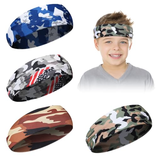 4 Pieces Kids Sports Headbands Athletic Sweatbands Headband Wicking Elastic Hairband for Girls and Boys Toddler Children