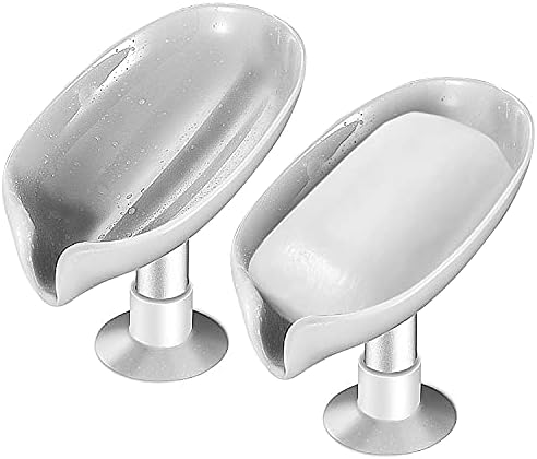 2 Pack Soap Holder Bar Soap Holder Self Draining Soap Dish with Suction Cup Soap Dish for Bathroom Kitchen Sink Shower Bathroom (2 Grey)