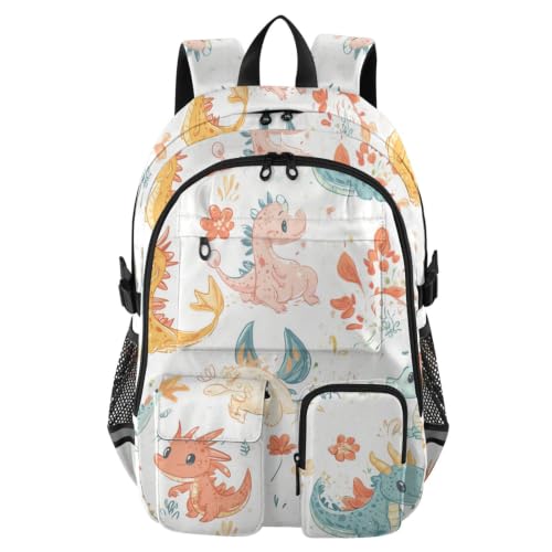 Mochilas de viaje para laptop con diseño de dragón de dibujos animados multicolor escolar para niñas