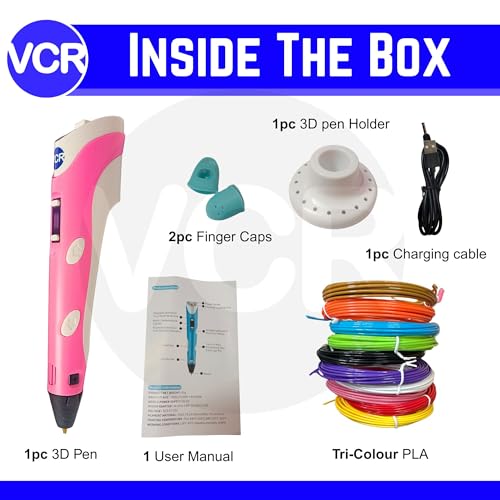 Image of VCR Pink 3D Pen with USB Power | Pack of 3 x 3 Meters + Pack of 10 x 5 Meters in Length | Filament for 3D Pen - Adjustable Temperature for 1.75mm PLA - Perfect Pen for DIY Craft