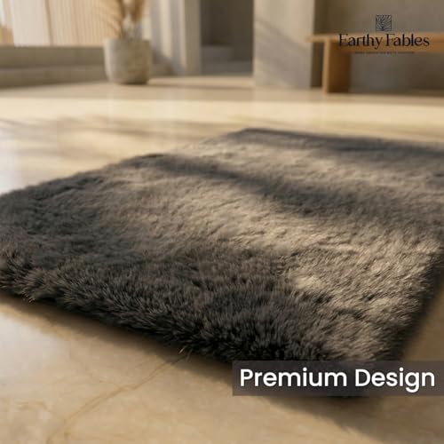 Image of Earthy Fables Feather Microfiber Rug /Mat, Thick, Quick Dry, Anti-Skid, Non-Slip, Machine Washable Floor Rug, Door Mat for Kitchen, Bedroom, Living Room, 60 x 40 cm - Grey