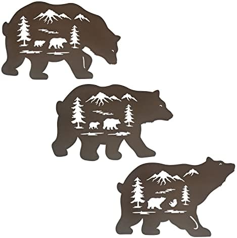 Hokfirm Bear Wall Decor Bear Silhouette Wall Decor Metal Bear Wall Art Indoor and outdoor Wall Decor- Set of 3