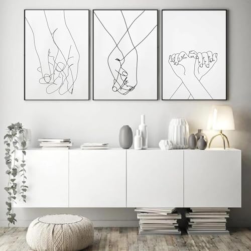 Affiches murales fille dessin au trait | Toile peinture 60x90 cm salon déco 3 pièces
