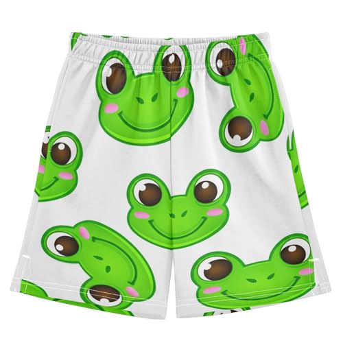 J JOYSAY Cartoon Frog Face White Boys Athletic Shorts Kids Youth Casual Shotrs with Elastic Waistband Pockets