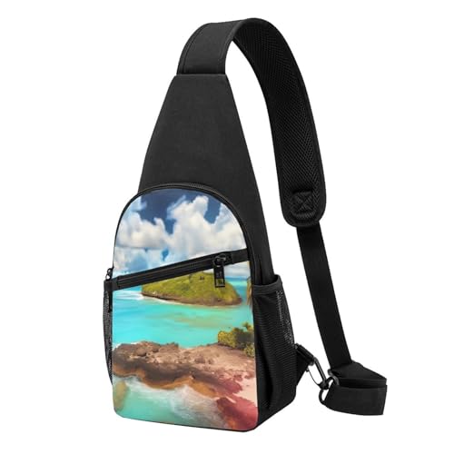 Sac à dos à bandoulière noir imprimé Caraïbes pour randonnée et voyage
