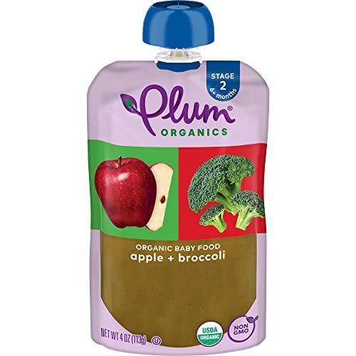 Plum Organics Baby Food Pouch | Stage 2 | Apple & Broccoli | 3.5 Ounce | Fresh Organic Food Squeeze | For Babies, Kids, Toddlers