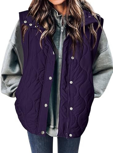 Zeagoo Puffer Vest Women Sleeveless Quilted Jacket Lightweight Snap Zip Up Stand-up Collar Down with Pockets Outerwear2