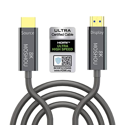 MOSHOU HDMI 2.1 8K/4K/2k Glasfaser-Kabel eARC HDR HDMI 2.1 8K@60Hz 4K@120Hz 2K@144Hz Weiche TPU-Hülle Kabel für Xbox/PS5/Samsung/QLED/TV/Verstärker/Switch/PC(4M)