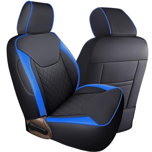 Image of Coverado Seat Covers for Jeep Wrangler JK JL, Leather Front Seat Covers for Truck Automotive Seat Covers Custom Fit for 2007-2024 Jeep Wrangler 2-Door /4-Door(Blue)